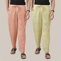 Combo of 2 Cotton Men Handloom Pant Beige and Peach-40064
