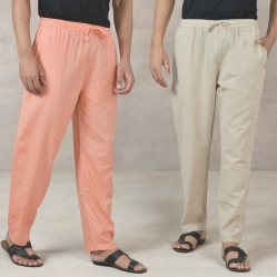 Combo of 2 Cotton Men Handloom Pant Beige and Peach-49337