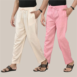 Combo of 2 Cotton Men Handloom Pant Beige and Pink-36592
