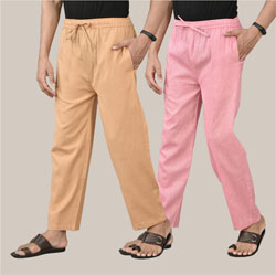 Combo of 2 Cotton Men Handloom Pant Beige and Pink-36607