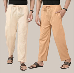 Combo of 2 Cotton Men Handloom Pant Beige and Pink-36608