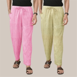 Combo of 2 Cotton Men Handloom Pant Beige and Pink-40018
