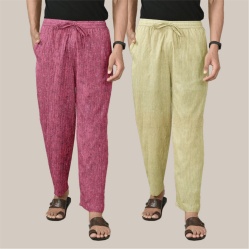 Combo of 2 Cotton Men Handloom Pant Beige and Purple-40054
