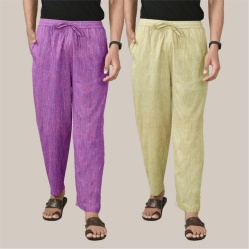 Combo of 2 Cotton Men Handloom Pant Beige and Purple-40081