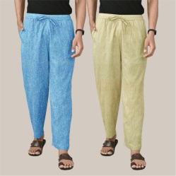 Combo of 2 Cotton Men Handloom Pant Beige and Sky Blue-40094