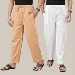 Combo of 2 Cotton Men Handloom Pant Beige and White-36611