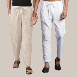 Combo of 2 Cotton Men Handloom Pant Beige and White-39957