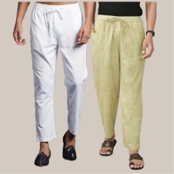 Combo of 2 Cotton Men Handloom Pant Beige and White-39973