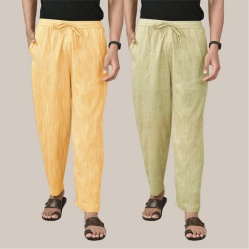 Combo of 2 Cotton Men Handloom Pant Beige and Yellow-40108