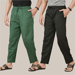 Combo of 2 Cotton Men Handloom Pant Black and Bottle Green-36612
