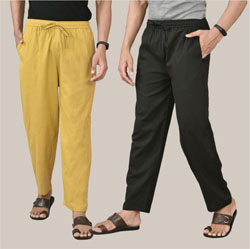 Combo of 2 Cotton Men Handloom Pant Black and Lemon Yellow-36616