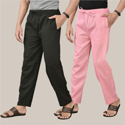 Combo of 2 Cotton Men Handloom Pant Black and Pink-36621