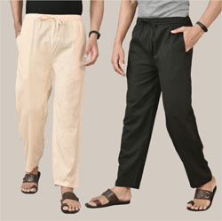 Combo of 2 Cotton Men Handloom Pant Black and Pink-36622