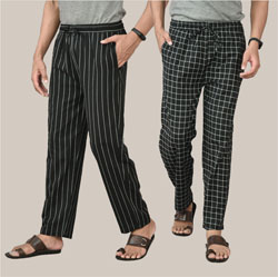 Combo of 2 Cotton Men Handloom Pant Black and White-36734