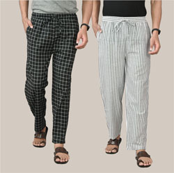 Combo of 2 Cotton Men Handloom Pant Black and White-36737