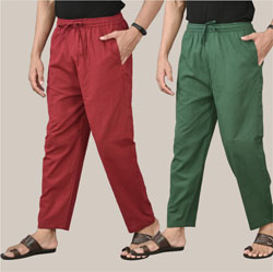 Combo of 2 Cotton Men Handloom Pant Bottle Green and Maroon-36631