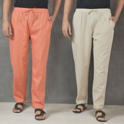 Combo of 2 Cotton Men Handloom Pant Brick Red and Beige-49327