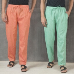 Combo of 2 Cotton Men Handloom Pant Brick Red and Green-49325