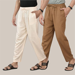 Combo of 2 Cotton Men Handloom Pant Brown and Beige-36584