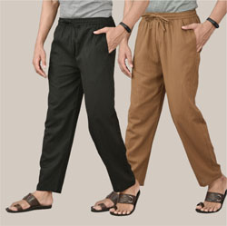 Combo of 2 Cotton Men Handloom Pant Brown and Black-36613