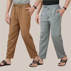 Combo of 2 Cotton Men Handloom Pant Brown and Gray-36640