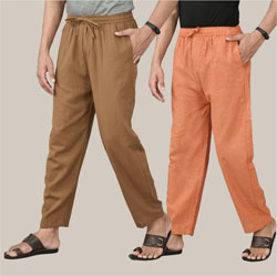 Combo of 2 Cotton Men Handloom Pant Brown and Mustard-36644