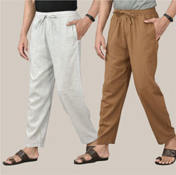 Combo of 2 Cotton Men Handloom Pant Brown and White-36649