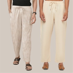 Combo of 2 Cotton Men Handloom Pant Cream and Beige-39980