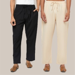 Combo of 2 Cotton Men Handloom Pant Cream and Black-39947