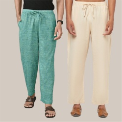 Combo of 2 Cotton Men Handloom Pant Cream and Olive Green-40034