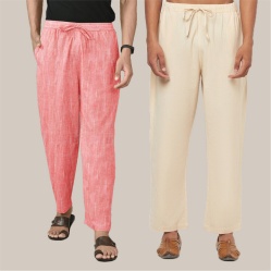 Combo of 2 Cotton Men Handloom Pant Cream and Peach-39995