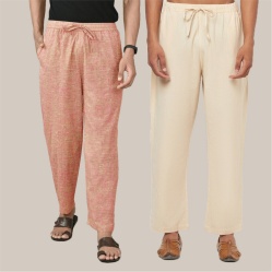 Combo of 2 Cotton Men Handloom Pant Cream and Peach-40055