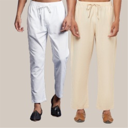 Combo of 2 Cotton Men Handloom Pant Cream and White-39964