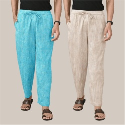 Combo of 2 Cotton Men Handloom Pant Cyan and Beige-39982