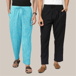 Combo of 2 Cotton Men Handloom Pant Cyan and Black-39949