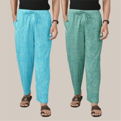 Combo of 2 Cotton Men Handloom Pant Cyan and Olive Green-40036