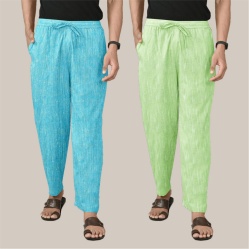 Combo of 2 Cotton Men Handloom Pant Cyan and Parrot Green-40024