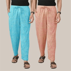 Combo of 2 Cotton Men Handloom Pant Cyan and Peach-40057