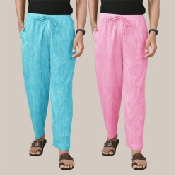 Combo of 2 Cotton Men Handloom Pant Cyan and Pink-40011