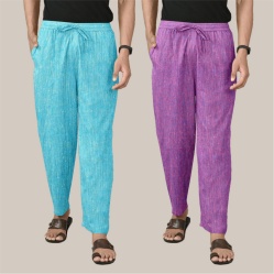 Combo of 2 Cotton Men Handloom Pant Cyan and Purple-40074