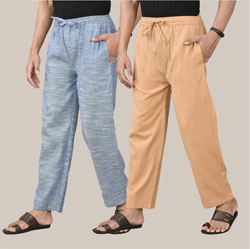 Combo of 2 Cotton Men Handloom Pant Denim and Beige-36600