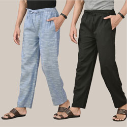 Combo of 2 Cotton Men Handloom Pant Denim and Black-36614