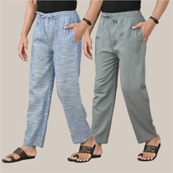 Combo of 2 Cotton Men Handloom Pant Denim and Gray-36651