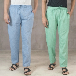 Combo of 2 Cotton Men Handloom Pant Denim and Green-49299