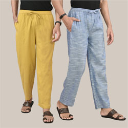 Combo of 2 Cotton Men Handloom Pant Denim and Lemon Yellow-36652