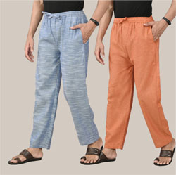 Combo of 2 Cotton Men Handloom Pant Denim and Mustard-36655