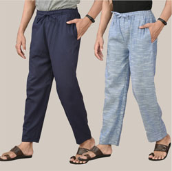 Combo of 2 Cotton Men Handloom Pant Denim and Navy Blue-36656
