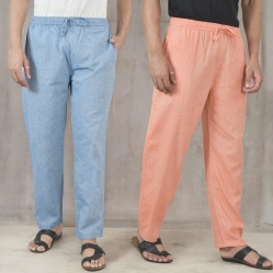 Combo of 2 Cotton Men Handloom Pant Denim and Peach-49302