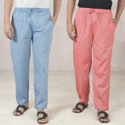 Combo of 2 Cotton Men Handloom Pant Denim and Pink-49303