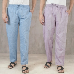Combo of 2 Cotton Men Handloom Pant Denim and Purple-49295